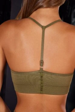Scoop Neck Halter Sports Bra In Olive -Core Fit Shop BT0621 10 BT0626 Olive V Waistband Leggings Scoop Sports Bra