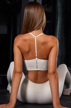 Scoop Neck Halter Sports Bra In Ivory -Core Fit Shop BT0621 BT0626 12 Ivory Scoop Sport Bra Full Length Leggings