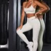 High Waist Ribbed Leggings In Ivory