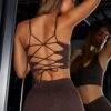 Open Back Plunge Neck Sports Bra In Brown -Core Fit Shop BT0624 2 Brown PLunge Sports Bra