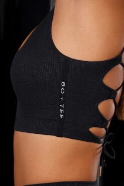 Open Back Plunge Neck Sports Bra In Black -Core Fit Shop BT0624 4 Black Plunge Sport Bra