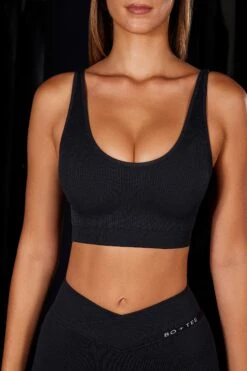 Open Back Plunge Neck Sports Bra In Black -Core Fit Shop BT0624 5 Black Plunge Sport Bra