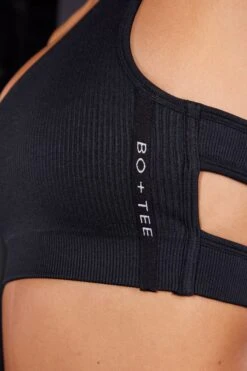 Single Strap Caged Back Crop Top In Black -Core Fit Shop BT0627 BT0623 6 Grit All Fired Up Black Flare Sports Leggings One Strap Sports Bra