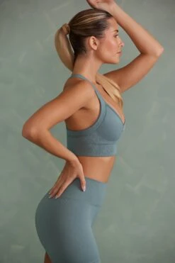 Super Sculpt Cross Back Sports Bra In Mineral Green 10 Super Sculpt Cross Back Sports Bra In Mineral Green -Core Fit Shop BT0638 1 Green Cross Back Sports Bra