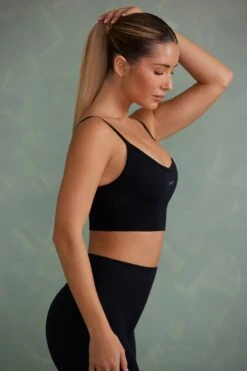 Super Sculpt Scoop Neck Sports Bra In Onyx Black -Core Fit Shop BT0643 2 Black Thin Strap Sports Bra