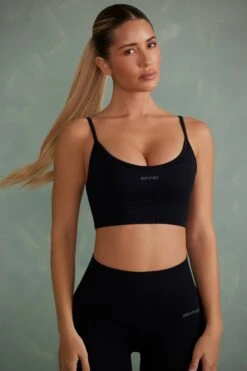Super Sculpt Scoop Neck Sports Bra In Onyx Black -Core Fit Shop BT0643 3 Black Thin Strap Sports Bra