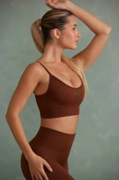 Super Sculpt Scoop Neck Sports Bra In Copper Brown 10 Super Sculpt Scoop Neck Sports Bra In Copper Brown -Core Fit Shop BT0643 5 Brown Thin Strap Sports Bra