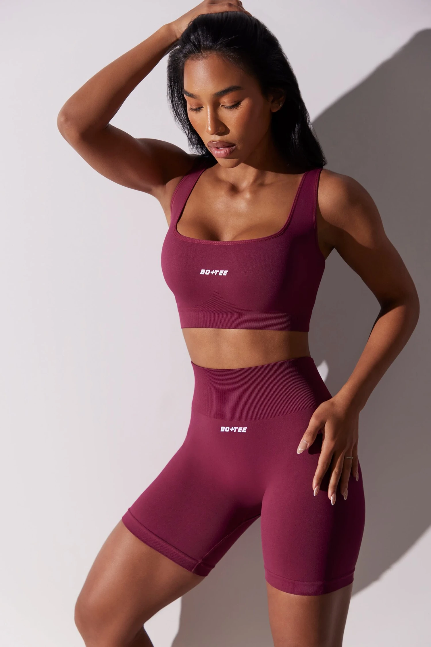 Open Back Square Neck Sports Bra In Plum 6 Open Back Square Neck Sports Bra In Plum - Image 4