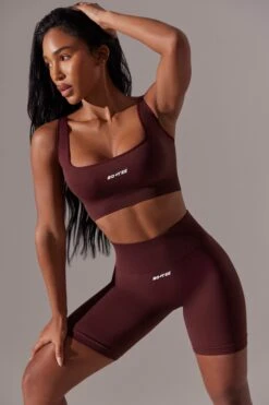 Open Back Square Neck Sports Bra In Burgundy -Core Fit Shop BT0649 3 Zealous Burgundy Biker Shorts