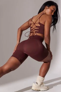 Open Back Square Neck Sports Bra In Burgundy -Core Fit Shop BT0649 7 Zealous Burgundy Biker Shorts