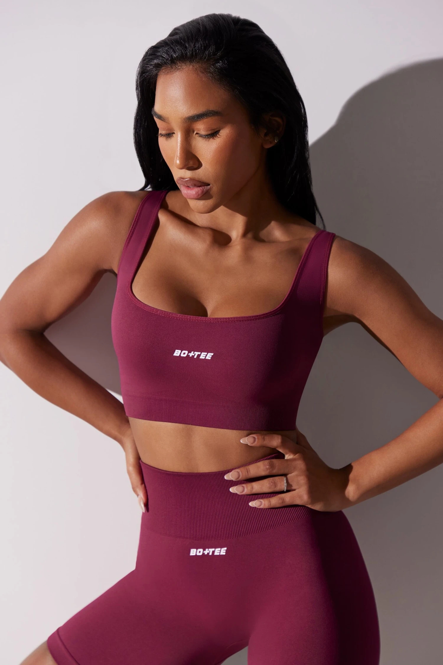 Open Back Square Neck Sports Bra In Plum 4 Open Back Square Neck Sports Bra In Plum - Image 2