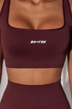 Open Back Square Neck Sports Bra In Burgundy -Core Fit Shop BT0652 5 Burgundy Square Neck Lace Up Back Sports Bra