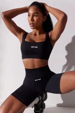 High Waist Super Sculpt Biker Shorts In Black -Core Fit Shop BT0652 6 Black Square Neckline Lace Up Sports Bra