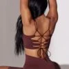 Open Back Square Neck Sports Bra In Burgundy -Core Fit Shop BT0652 7 Burgundy Square Neck Lace Up Back Sports Bra