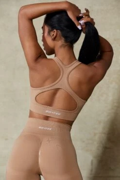 Cut Out Define Luxe Sports Bra In Warm Taupe 13 Cut Out Define Luxe Sports Bra In Warm Taupe -Core Fit Shop BT0666 1 Mindset Beige Cut Out Sports Bra