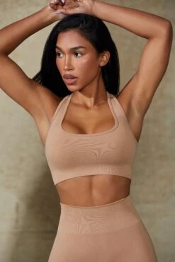 Cut Out Define Luxe Sports Bra In Warm Taupe 11 Cut Out Define Luxe Sports Bra In Warm Taupe -Core Fit Shop BT0666 4 Mindset Beige Cut Out Sports Bra