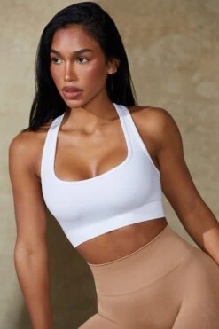 Cut Out Define Luxe Sports Bra In White -Core Fit Shop BT0666 4 Mindset White Cut Out Sports Bra