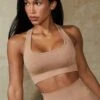 Cut Out Define Luxe Sports Bra In Warm Taupe 1 Cut Out Define Luxe Sports Bra In Warm Taupe -Core Fit Shop BT0666 5 Mindset Beige Cut Out Sports Bra