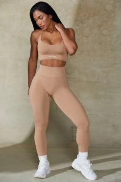 High Waist Define Luxe Leggings In Warm Taupe -Core Fit Shop BT0668 1 Power Beige Leggings