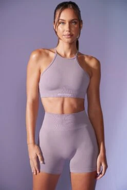 High Waist Define Luxe Mini Shorts In Dusty Lilac -Core Fit Shop BT0669 1 Contour Lavender Mini Shorts