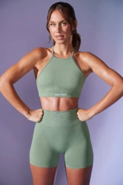 High Waist Define Luxe Mini Shorts In Sage -Core Fit Shop BT0669 1 Contour Sage Mini Shorts