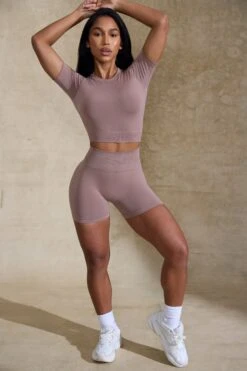 High Waist Define Luxe Mini Shorts In Mocha -Core Fit Shop BT0669 1 Contour Tan Mini Shorts