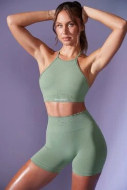 High Waist Define Luxe Mini Shorts In Sage -Core Fit Shop BT0669 3 Contour Sage Mini Shorts