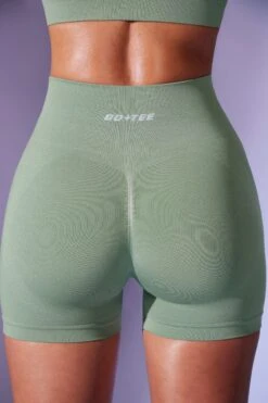 High Waist Define Luxe Mini Shorts In Sage -Core Fit Shop BT0669 8 Contour Sage Mini Shorts