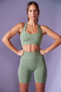 High Waist Define Luxe Biker Shorts In Sage -Core Fit Shop BT0670 1 In Shape Sage Biker Shorts