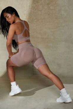 High Waist Define Luxe Biker Shorts In Mocha -Core Fit Shop BT0670 6 In Shape Tan Biker Shorts