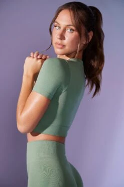 Define Luxe Baby Tee Crop Top In Sage -Core Fit Shop BT0672 4 Excel Sage Cropped Tshirt