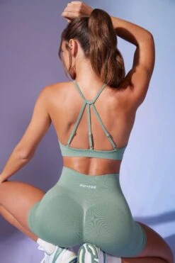 High Neck Open Back Define Luxe Sports Bra In Sage -Core Fit Shop BT0674 7 Prime Sage High Neck Sports Bra