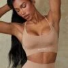 Low Back Define Luxe Sports Bra In Warm Taupe -Core Fit Shop BT0675 1 Definition Beige Low Back Crop Top