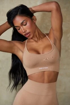 Low Back Define Luxe Sports Bra In Warm Taupe