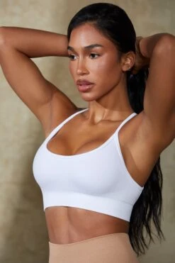 Low Back Define Luxe Sports Bra In White 11 Low Back Define Luxe Sports Bra In White -Core Fit Shop BT0675 3 White Low Back Crop Top