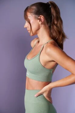Low Back Define Luxe Sports Bra In Sage -Core Fit Shop BT0675 4 Definition Sage Low Back Crop Top