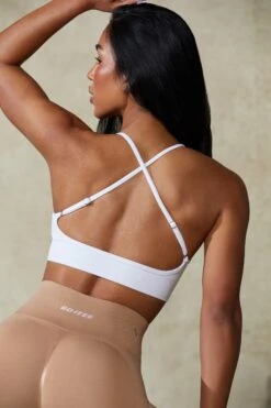 Low Back Define Luxe Sports Bra In White 14 Low Back Define Luxe Sports Bra In White -Core Fit Shop BT0675 5 White Low Back Crop Top