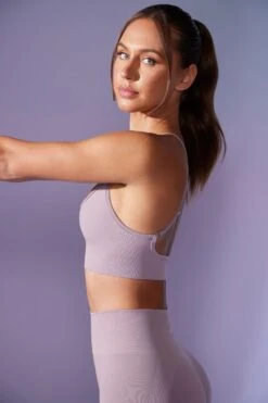 Low Back Define Luxe Sports Bra In Dusty Lilac -Core Fit Shop BT0675 6 Definition Lavender Low Back Crop Top