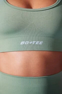 Low Back Define Luxe Sports Bra In Sage -Core Fit Shop BT0675 6 Definition Sage Low Back Crop Top