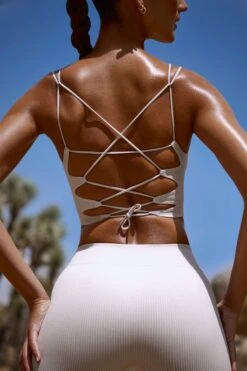 Plunge Neck Open Back FlexiRib Sports Bra In Soft Grey -Core Fit Shop BT0710 2 Accomplish Grey Plunge Sports Bra 2