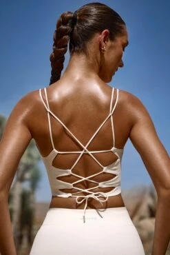 Plunge Neck Open Back FlexiRib Sports Bra In Bone 13 Plunge Neck Open Back FlexiRib Sports Bra In Bone -Core Fit Shop BT0710 6 Accomplish Ivory Plunge Sports Bra 1