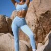 High Waist FlexiRib Leggings In Sky Blue