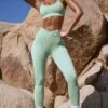 High Waist FlexiRib Leggings In Mint Green 2 High Waist FlexiRib Leggings In Mint Green -Core Fit Shop BT0714 2 Resolute Green Full Length Leggings 1