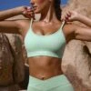 Scoop Neck Lace Up Back FlexiRib Sports Bra In Mint Green -Core Fit Shop BT0718 2 Strive Green Thin Strap Sports Bra 1