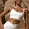 Scoop Neck Lace Up Back FlexiRib Sports Bra In Bone -Core Fit Shop BT0718 2 Strive Ivory Thin Strap Sports Bra 1