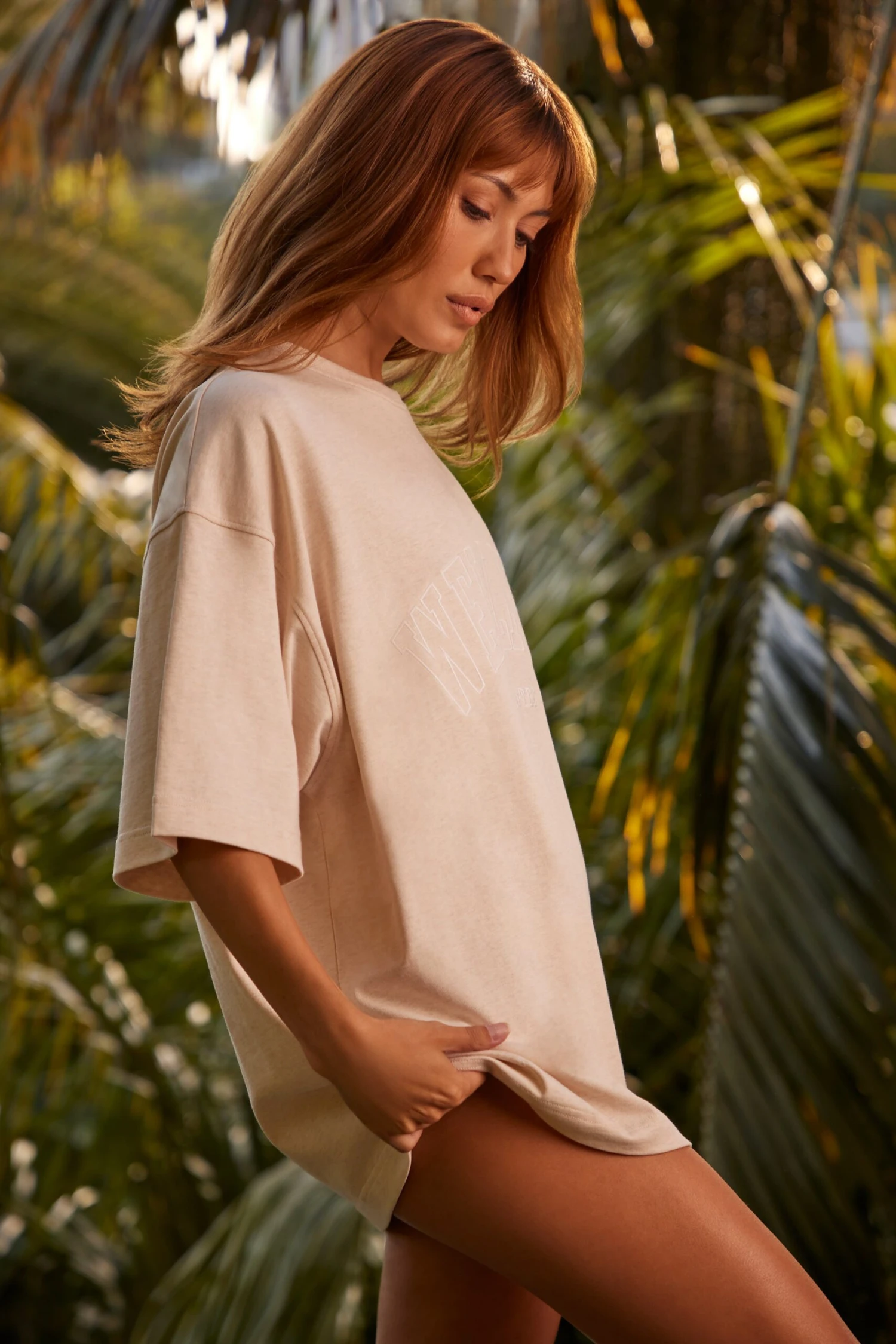 Oversized Short Sleeve T-Shirt In Heather Oat 5 Oversized Short Sleeve T-Shirt In Heather Oat - Image 3