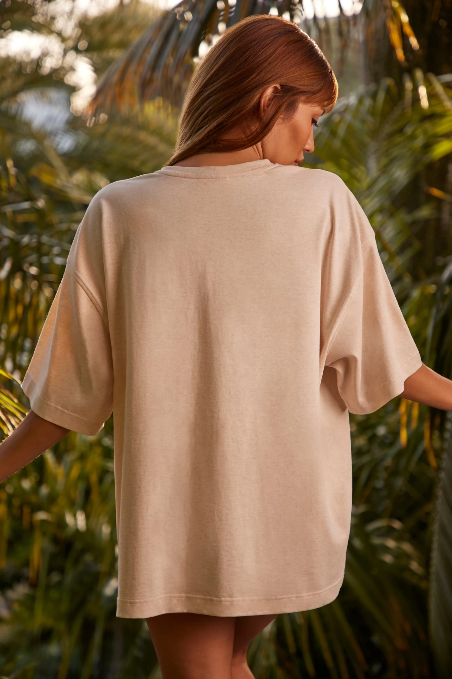 Oversized Short Sleeve T-Shirt In Heather Oat 4 Oversized Short Sleeve T-Shirt In Heather Oat - Image 2