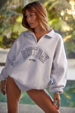 Oversized Half Zip Sweatshirt In Heather Grey -Core Fit Shop BT0783 3 Rest Day Heather Grey Oversized Sweater