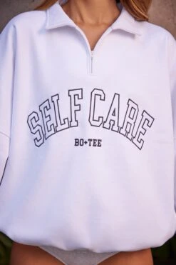 Oversized Half Zip Sweatshirt In White -Core Fit Shop BT0783 6 Recharge Whitet Oversized Sweater