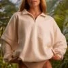Oversized Half Zip Sweatshirt In Heather Oat -Core Fit Shop BT0783 7 Recharge Heather Oat Oversized Sweater